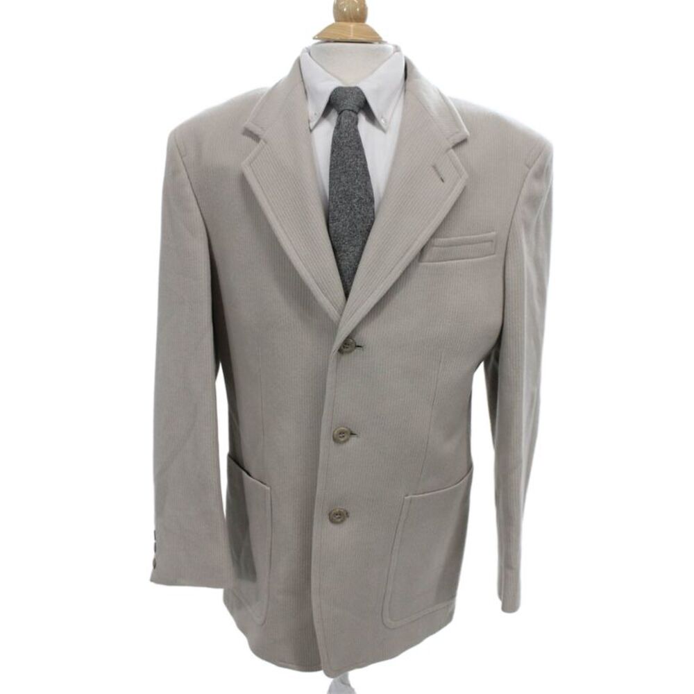 Bachrach Mens Beige Striped Wool Cashmere Blazer Size 40